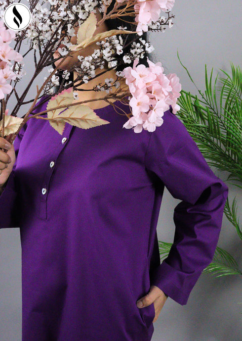 NZSC-1508 Stiched 2 Piece Dark Parrple Co Ord Set Cotton